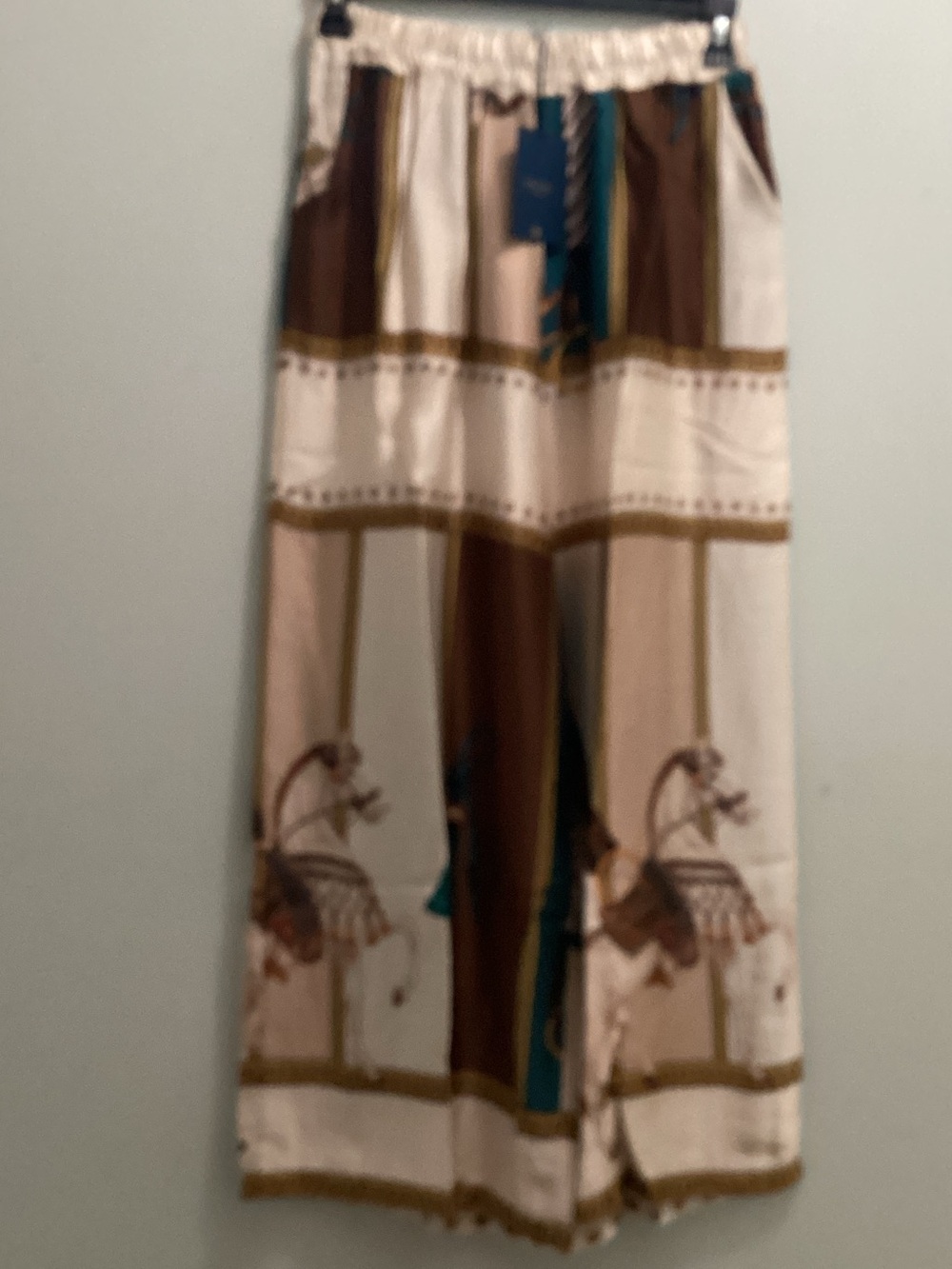 Made in Italy Cream, Brown & Teal Equestrian-Print Wide-Leg 2pcs set - Picture 4 of 7